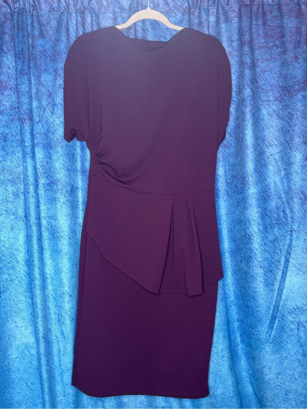 Women's Midi Dress in Deep Purple with Peplum Detail